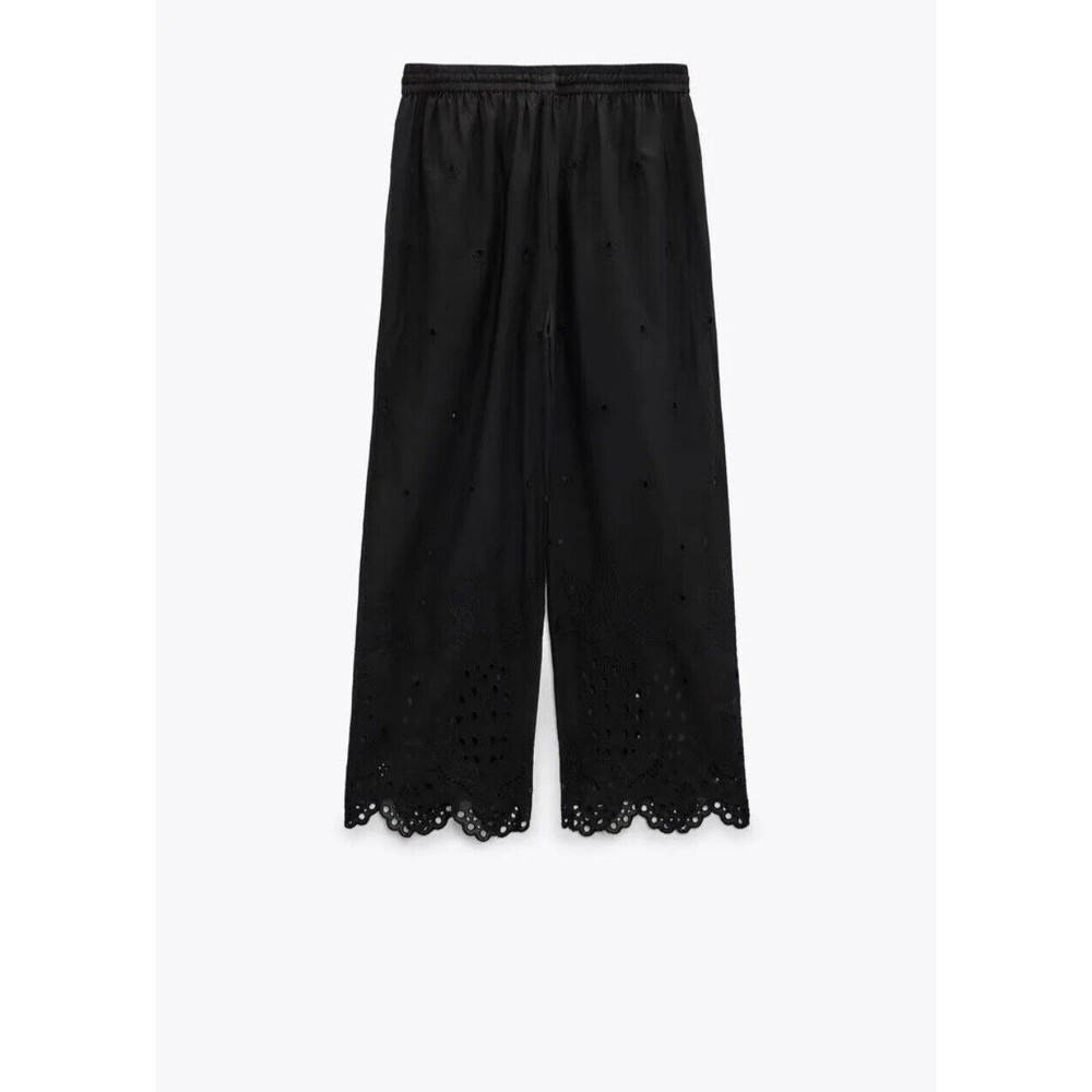 BNWT ZARA PANTS WITH OPENWORK EMBROIDERY BLACK Med